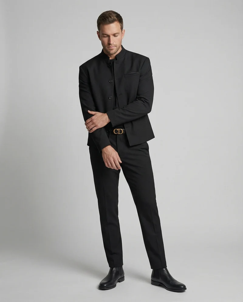 Stilvolle schwarze Herren Kurzjacke mit Stehkragen im modernen Cleanfit Look - Vittorelli