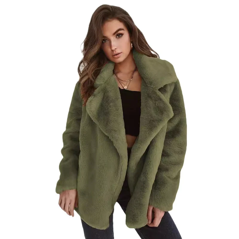 Damen Kuscheliger Oversized Kunstpelz-Mantel mit großem Reverskragen Nord Taschen
