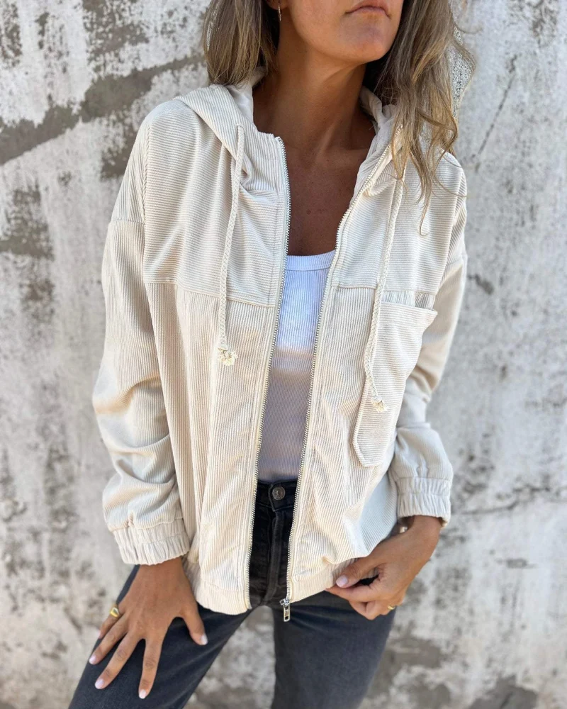 Damen Retro Cordjacke mit Kapuze
