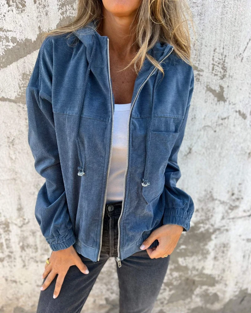 Damen Retro Cordjacke mit Kapuze