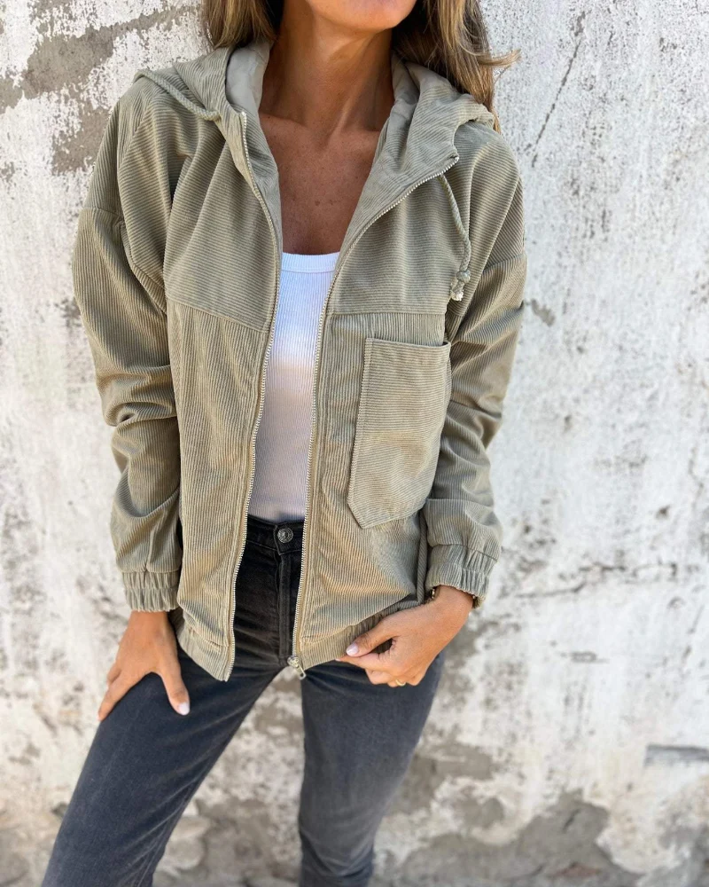 Damen Retro Cordjacke mit Kapuze