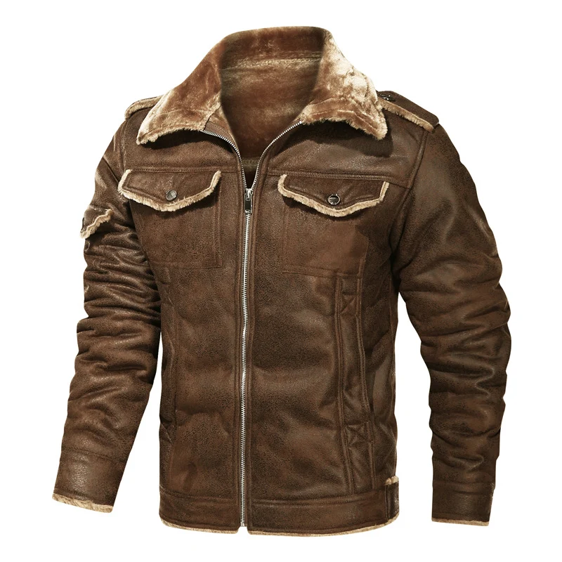 Herren Lederimitat-Fliegerjacke mit Teddyfutter und asymmetrischem Reißverschluss Nord Taschen