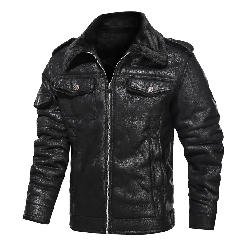 Herren Lederimitat-Fliegerjacke mit Teddyfutter und asymmetrischem Reißverschluss Nord Taschen