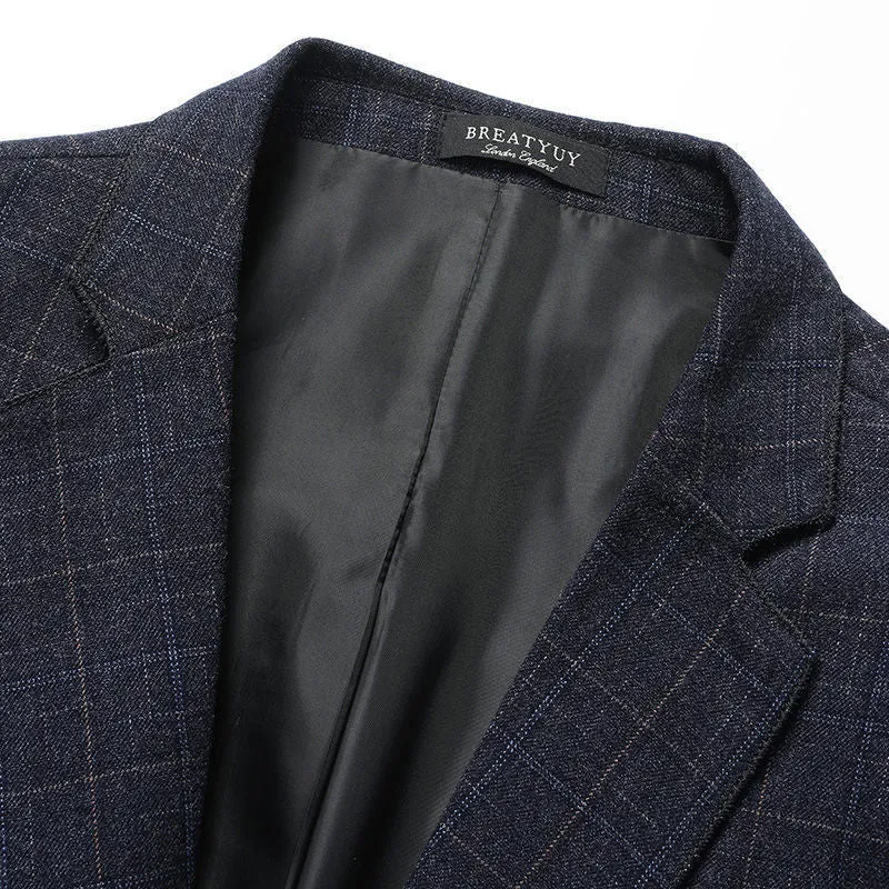 Herren Eleganter karierter Sakko mit taillierter Passform und leichter Wollmischung Nord Taschen