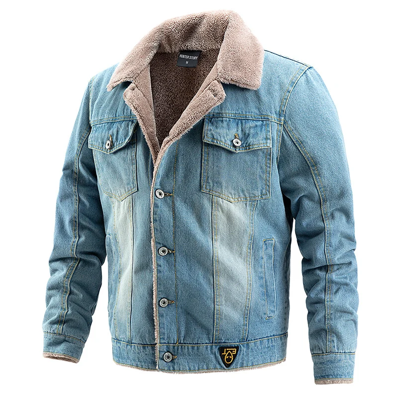 Herren Jeansjacke mit Teddyfutter und Vintage-Waschung Nord Taschen