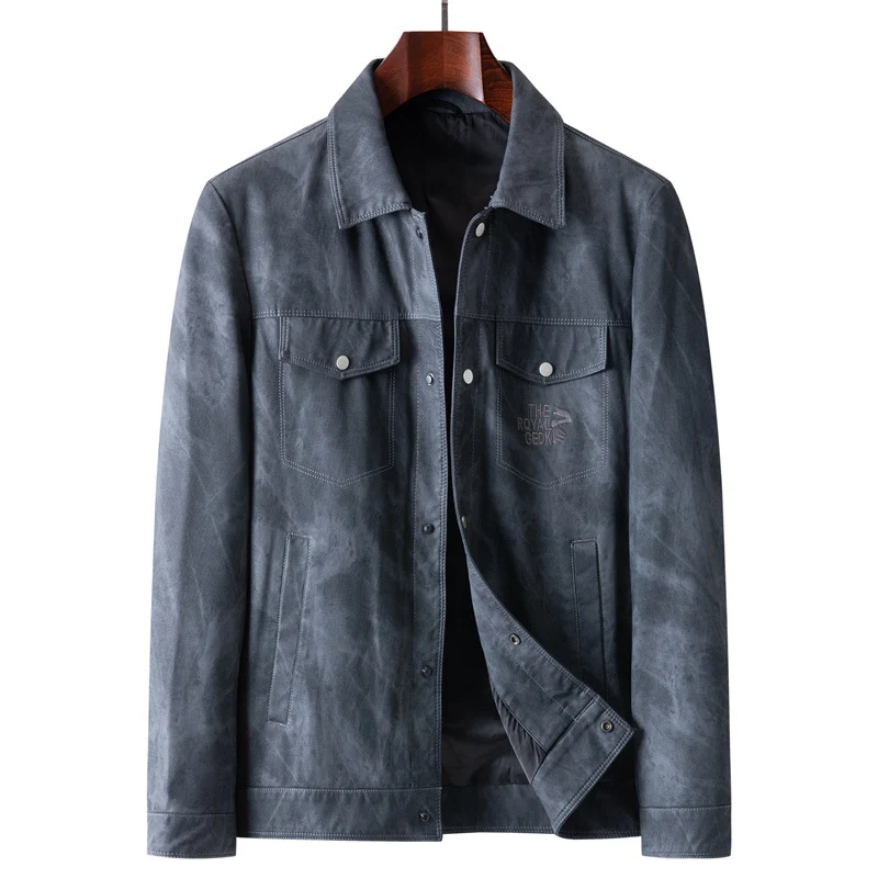 Herren Velourslederoptik-Truckerjacke mit Hemdkragen und Pattentaschen Nord Taschen