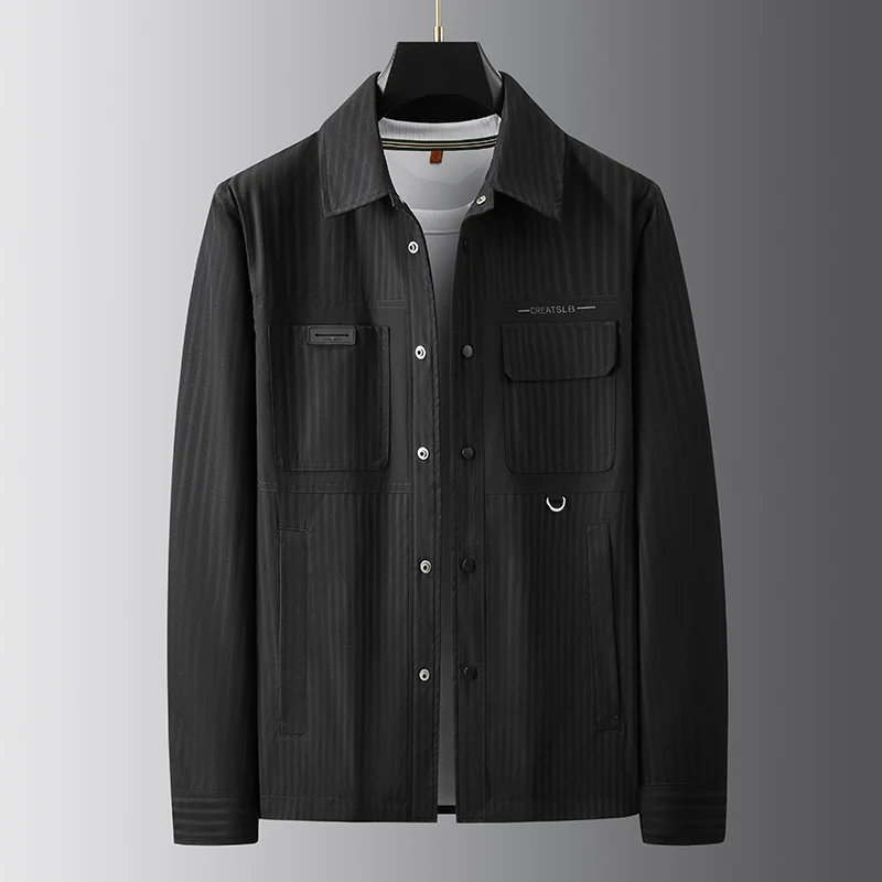 Herren Utility-Übergangsjacke im Overshirt-Stil mit aufgesetzten Taschen und Nadelstreifenstruktur Nord Taschen
