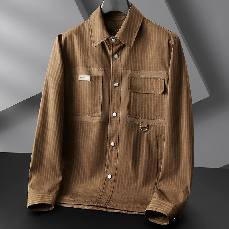 Herren Utility-Übergangsjacke im Overshirt-Stil mit aufgesetzten Taschen und Nadelstreifenstruktur Nord Taschen