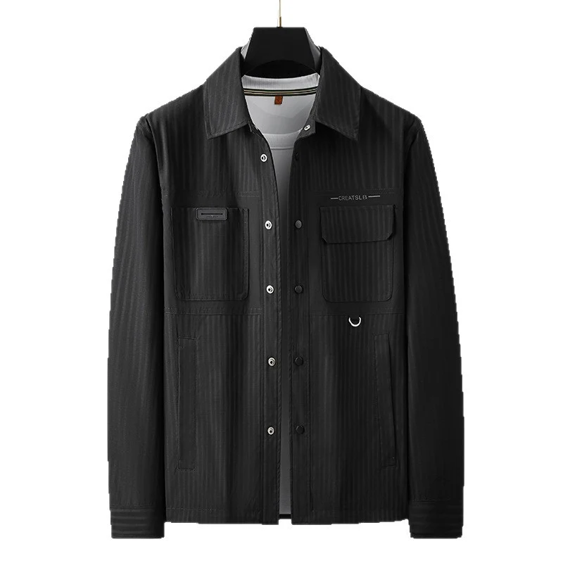Herren Utility-Übergangsjacke im Overshirt-Stil mit aufgesetzten Taschen und Nadelstreifenstruktur Nord Taschen