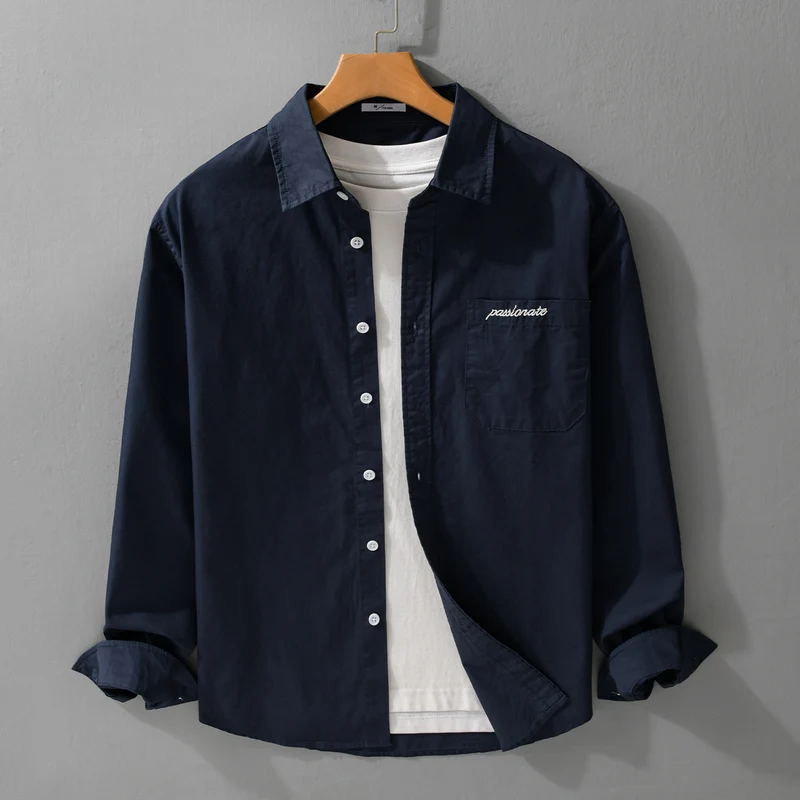 Herren Relaxed-Fit Baumwoll-Overshirt mit Stickerei auf Brusttasche Nord Taschen