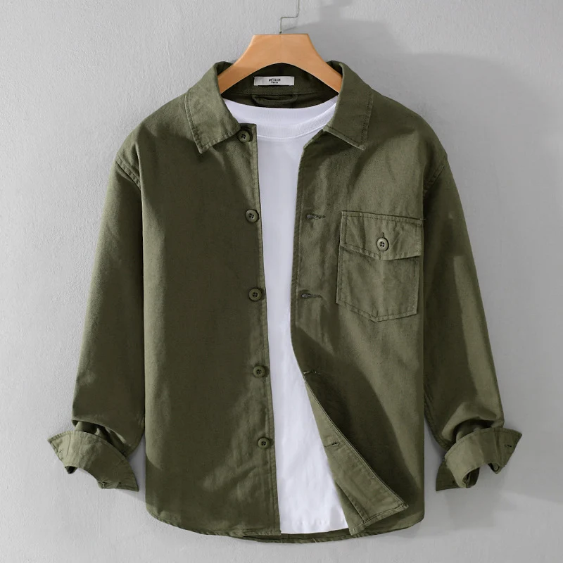 Herren Relaxed-Fit Baumwoll-Overshirt mit Brustpatte und Hemdkragen Nord Taschen