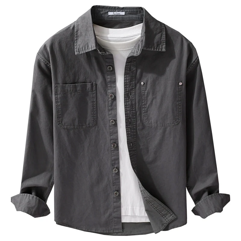 Herren Relaxed-Fit Baumwoll-Overshirt-Jacke mit Doppelbrusttaschen und Kentkragen Nord Taschen