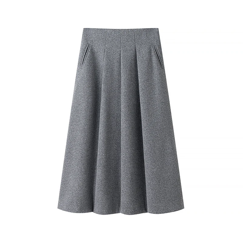 Damen Elegantes zweiteiliges Wollmix-Blazer- und Midirock-Set mit ausgestelltem Midirock Nord Taschen