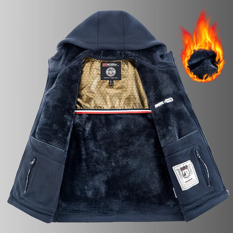 Herren Thermische Kapuzen-Fleecejacke mit doppelter Teddy-Innenlage und durchgehendem Reißverschluss Nord Taschen