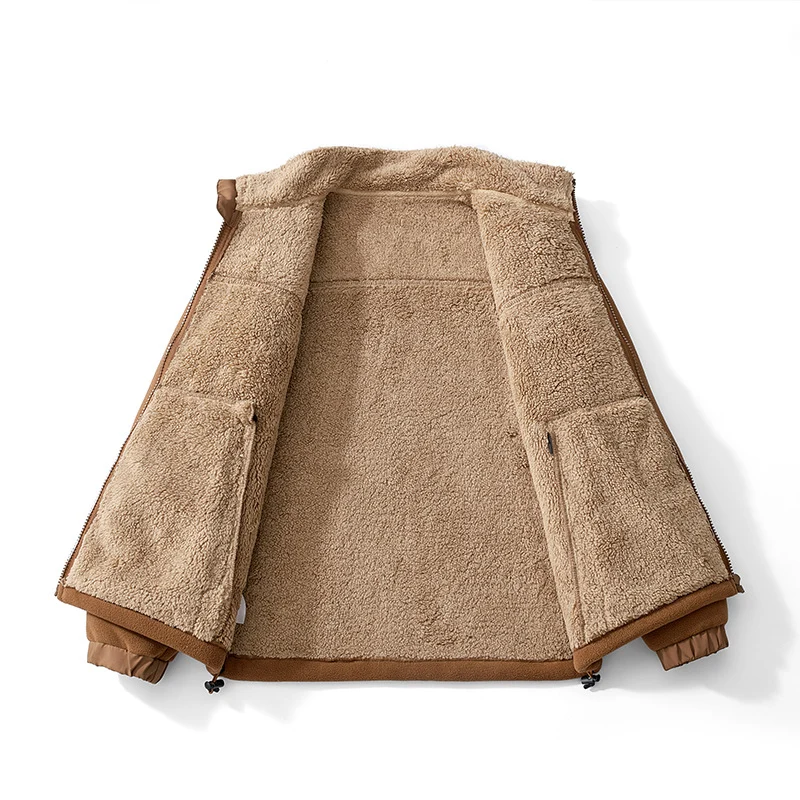 Herren Teddygefütterte Fleecejacke mit Stehkragen, Reißverschluss und Thermo-Innenfutter Nord Taschen