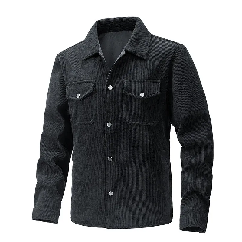 Herren Cordjacke mit Kentkragen, Brusttaschen und Druckknopfverschluss Nord Taschen