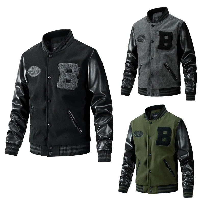 Herren Collegejacke aus Wollmix mit verstärkten Lederärmeln Nord Taschen