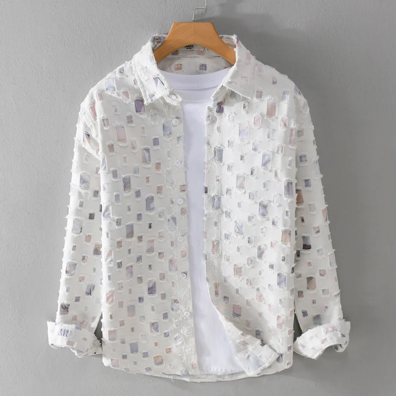 Unisex Leichtes Strukturhemd mit quadratischen Cut-Outs und Oversize-Schnitt Nord Taschen