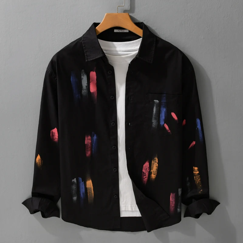 Unisex Bedrucktes Baumwoll-Overshirt im Künstlerprint mit Brusttasche Nord Taschen