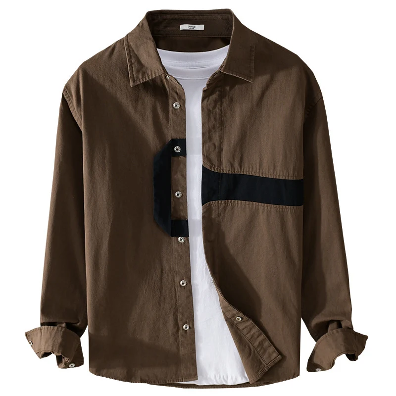 Herren Lässiges Overshirt-Hemd mit geometrischem Kontraststreifen und Druckknopf-Leiste Nord Taschen