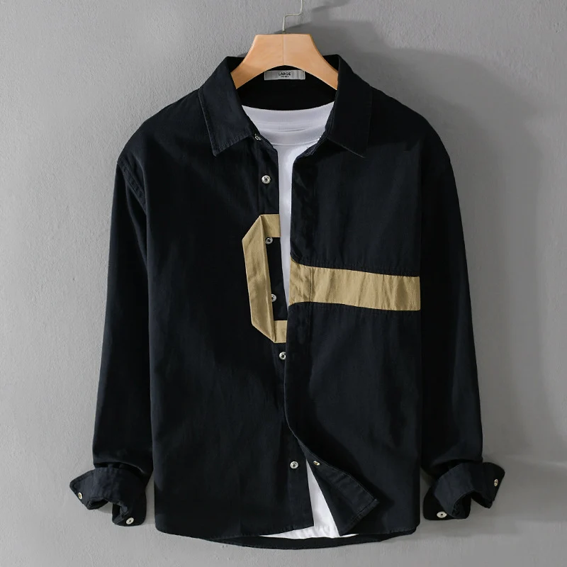Herren Lässiges Overshirt-Hemd mit geometrischem Kontraststreifen und Druckknopf-Leiste Nord Taschen