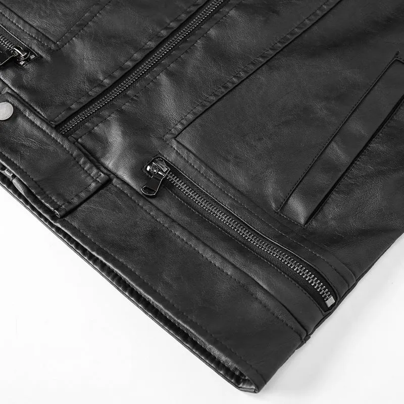Herren Lederimitat-Bikerjacke im Vintage-Look mit Stehkragen, Ziernähten und Mehrfach-Reißverschlusstaschen Nord Taschen