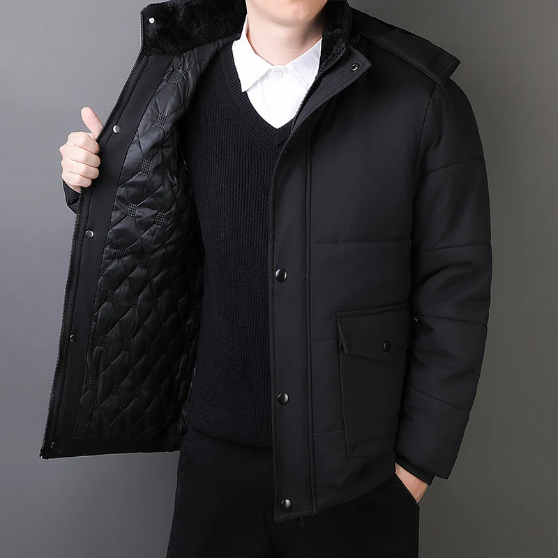 Herren Kurzparka mit gesteppter Thermofütterung, Kapuzenansatz und Multifunktionsklappentaschen Nord Taschen