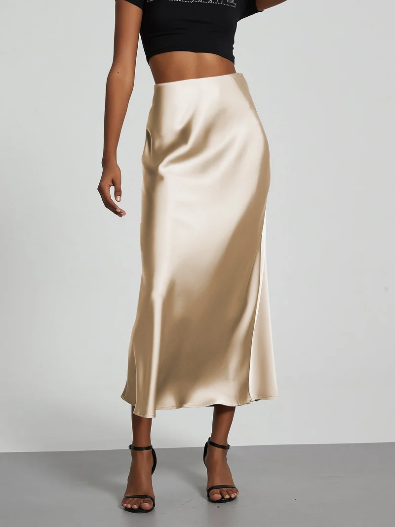 Damen Elegante und fließende Satin Maxiröcke