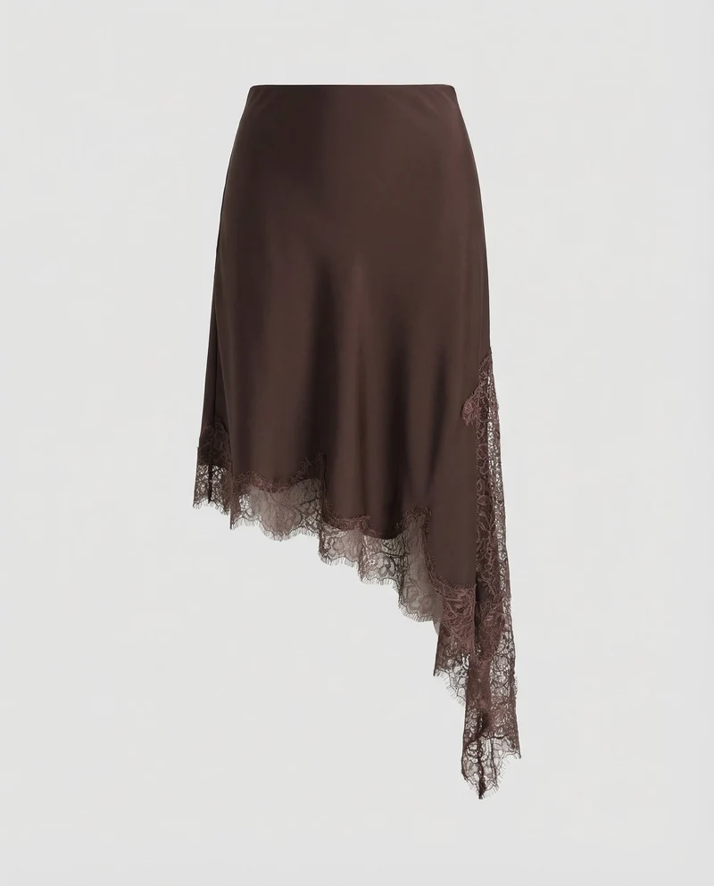 Damen Asymmetrischer Midirock Spitzenbordüre