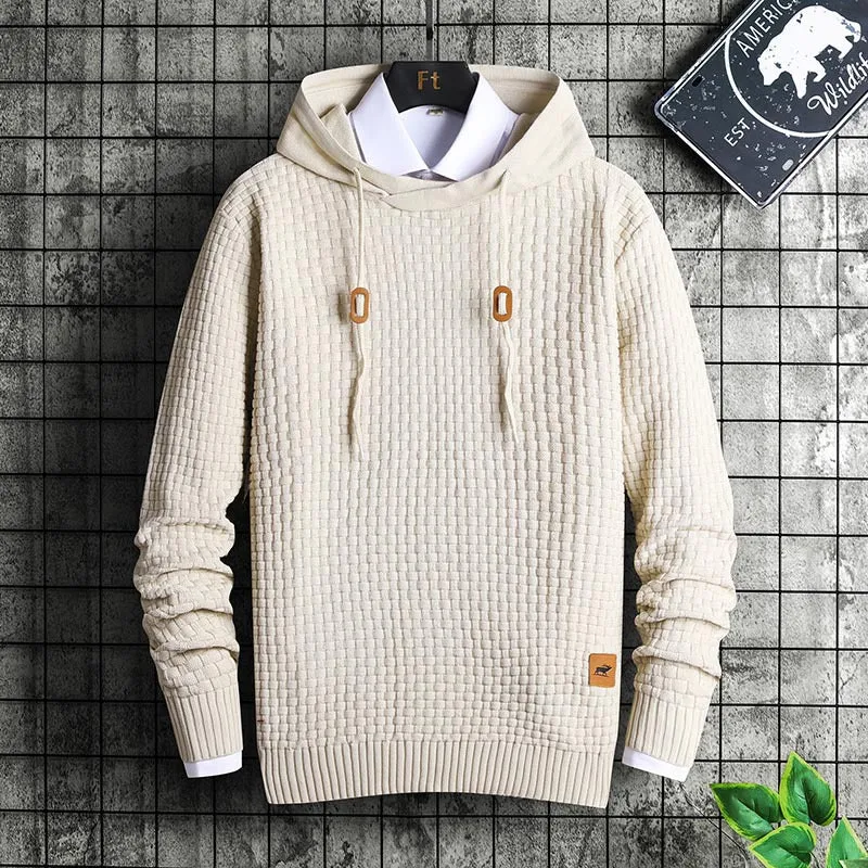 Herren Strukturiertes Kapuzenstrick-Pullover mit Reliefstruktur Nord Taschen