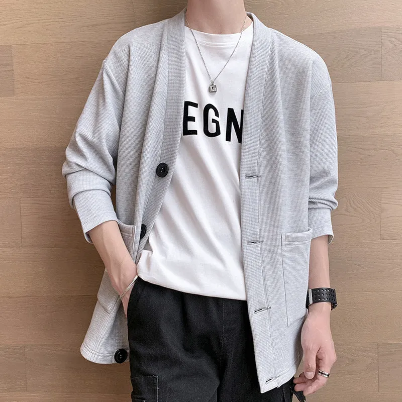 Herren Strukturierte Strickjacke mit V‑Ausschnitt, Dreiknopf‑Front und aufgesetzten Taschen Nord Taschen
