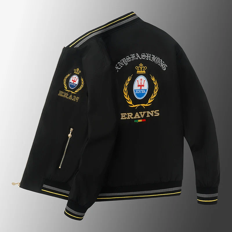 Herren Stickdetail-Bomberjacke im Retro-Crest-Stil mit Emblemstickerei und Reißverschluss-Ärmeltasche Nord Taschen