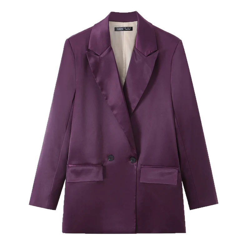 Damen Eleganter Satin-Blazer im Oversized-Look mit Schalkragen und Pattentaschen Nord Taschen