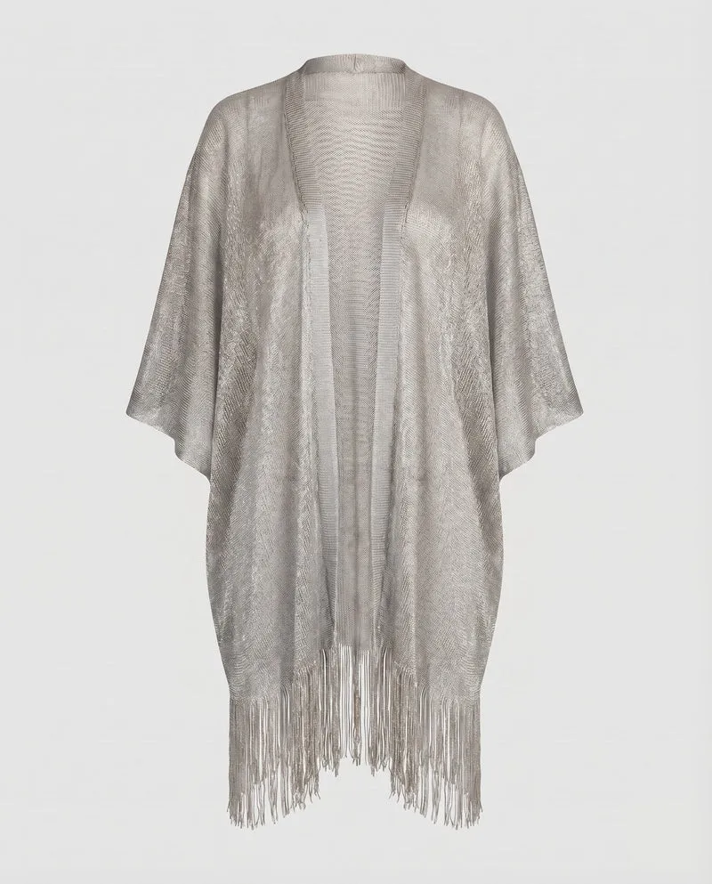 Damen Kimono-Strandponcho Fransen Fledermausärmel