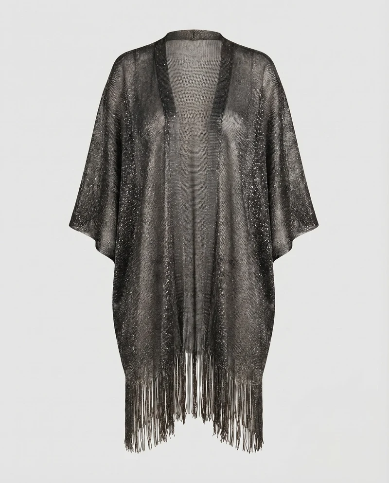 Damen Kimono-Strandponcho Fransen Fledermausärmel