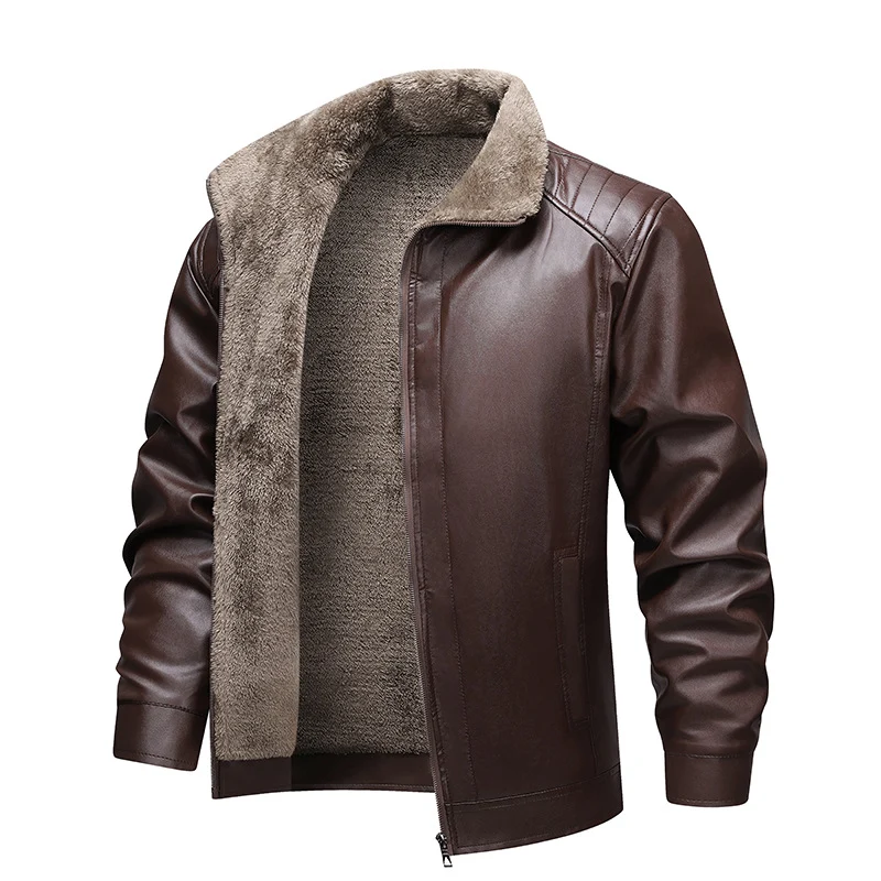 Herren Kunstleder-Fliegerjacke mit Teddyfutter und gesteppter Schulterpartie Nord Taschen