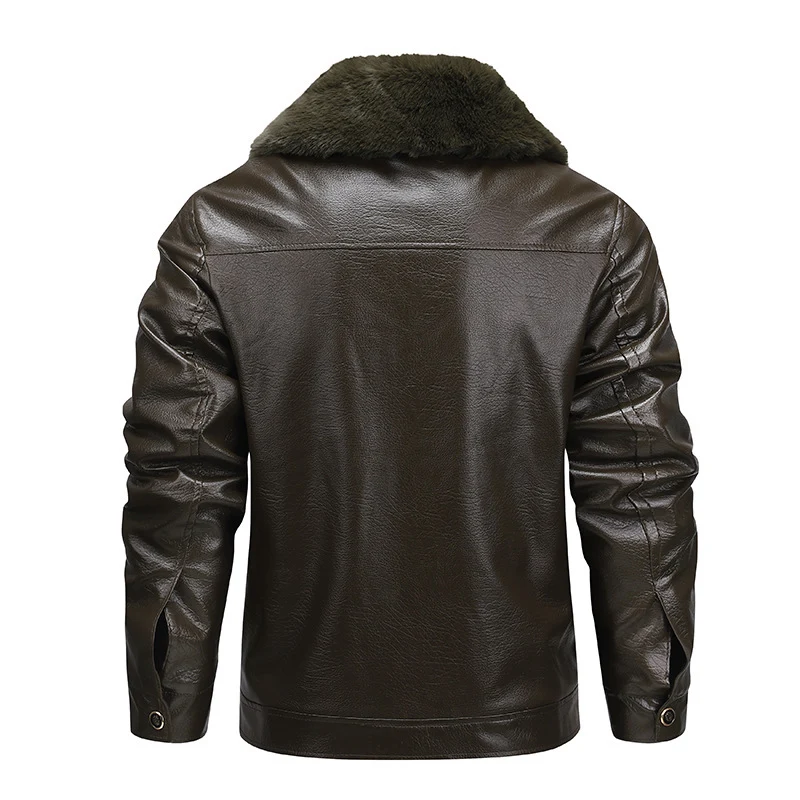 Herren Kunstleder-Fliegerjacke mit durchgehendem Teddyfutter und markantem Fellkragen Nord Taschen