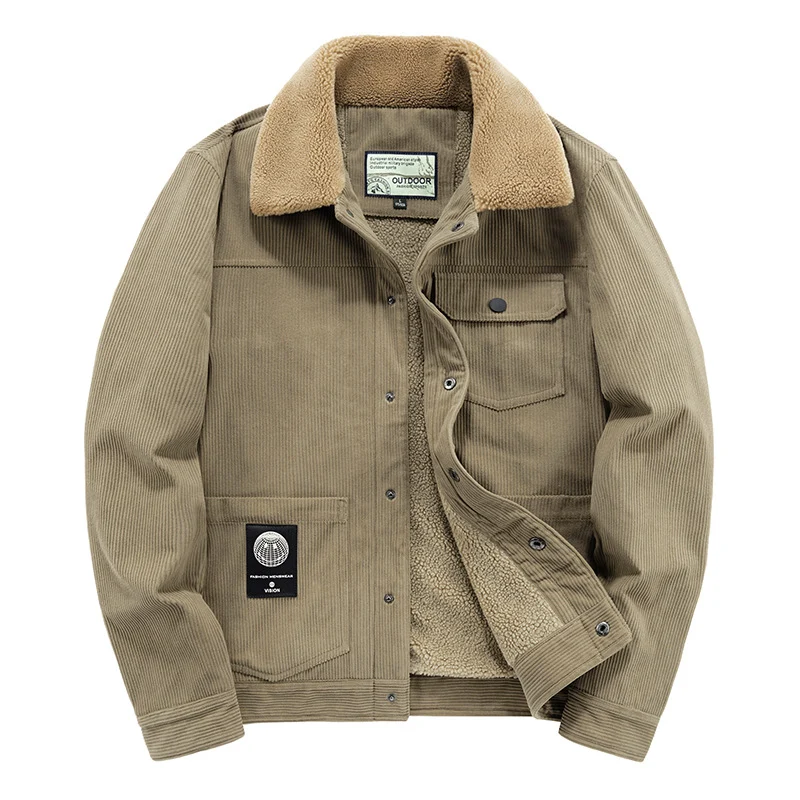 Herren Kordjacke mit Teddyfutter, thermisch gefütterte Worker-Jacke Nord Taschen