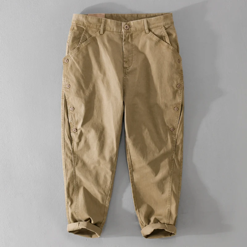 Herren lässige konische Hose mit seitlicher Knopfleiste und Umschlag Nord Taschen