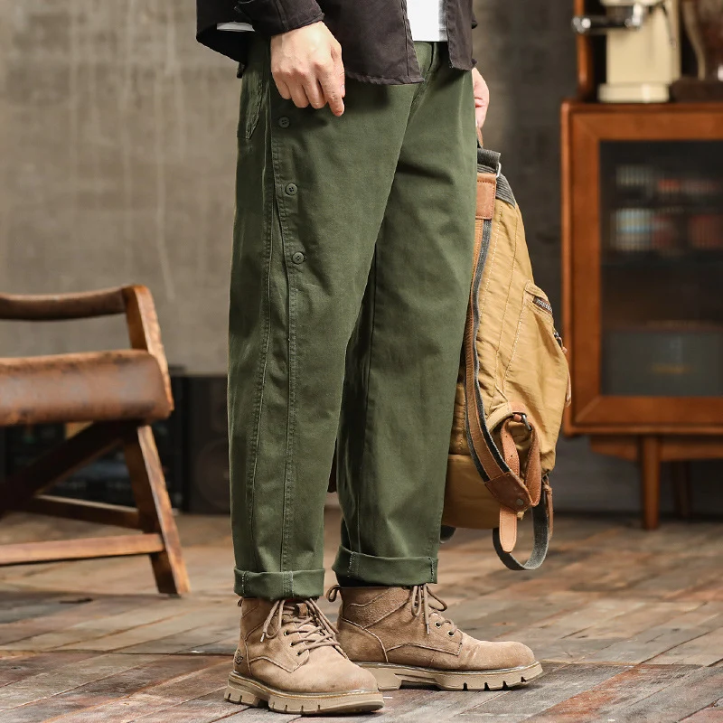 Herren lässige konische Hose mit seitlicher Knopfleiste und Umschlag Nord Taschen