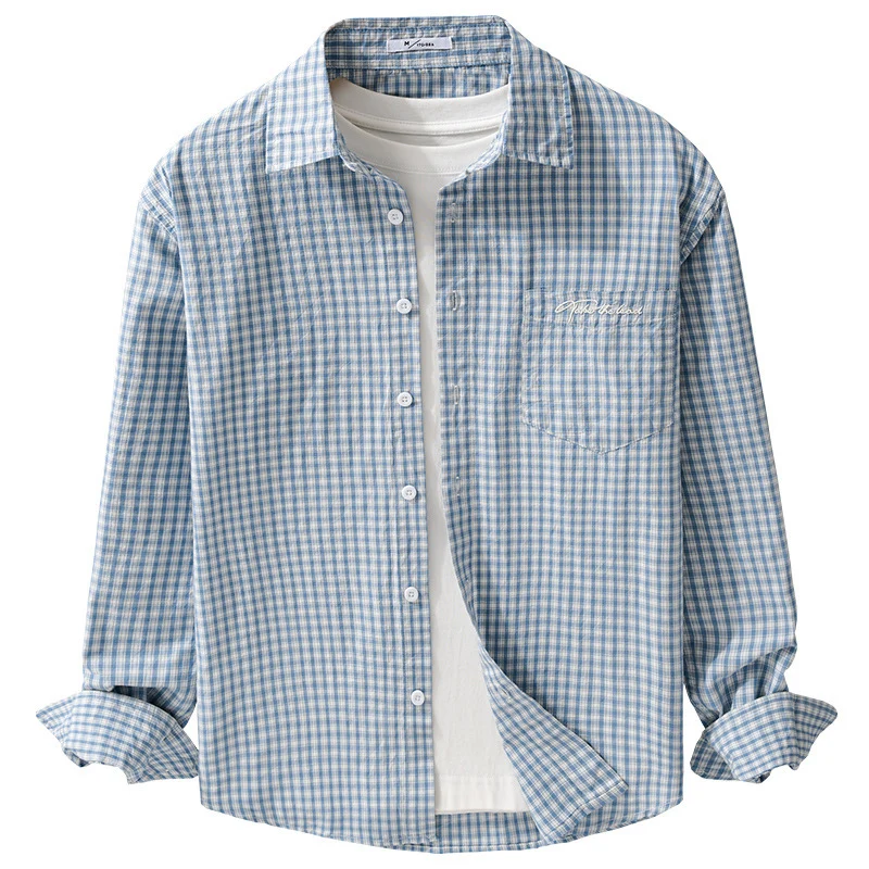 Herren Overshirt-Hemd im feinen Vichy-Karo aus weichem Baumwoll-Twill mit aufgesetzter Brusttasche Nord Taschen
