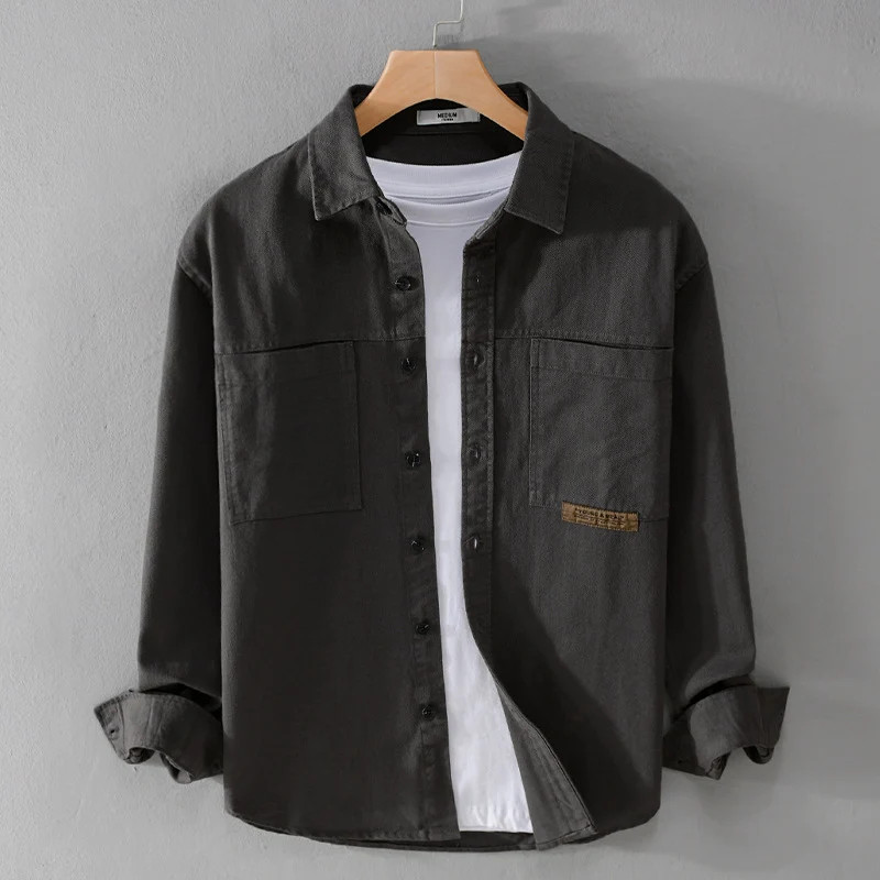 Herren Overshirt-Hemd aus strukturiertem Baumwoll-Twill mit aufgesetzten Brusttaschen und relaxed Fit Nord Taschen