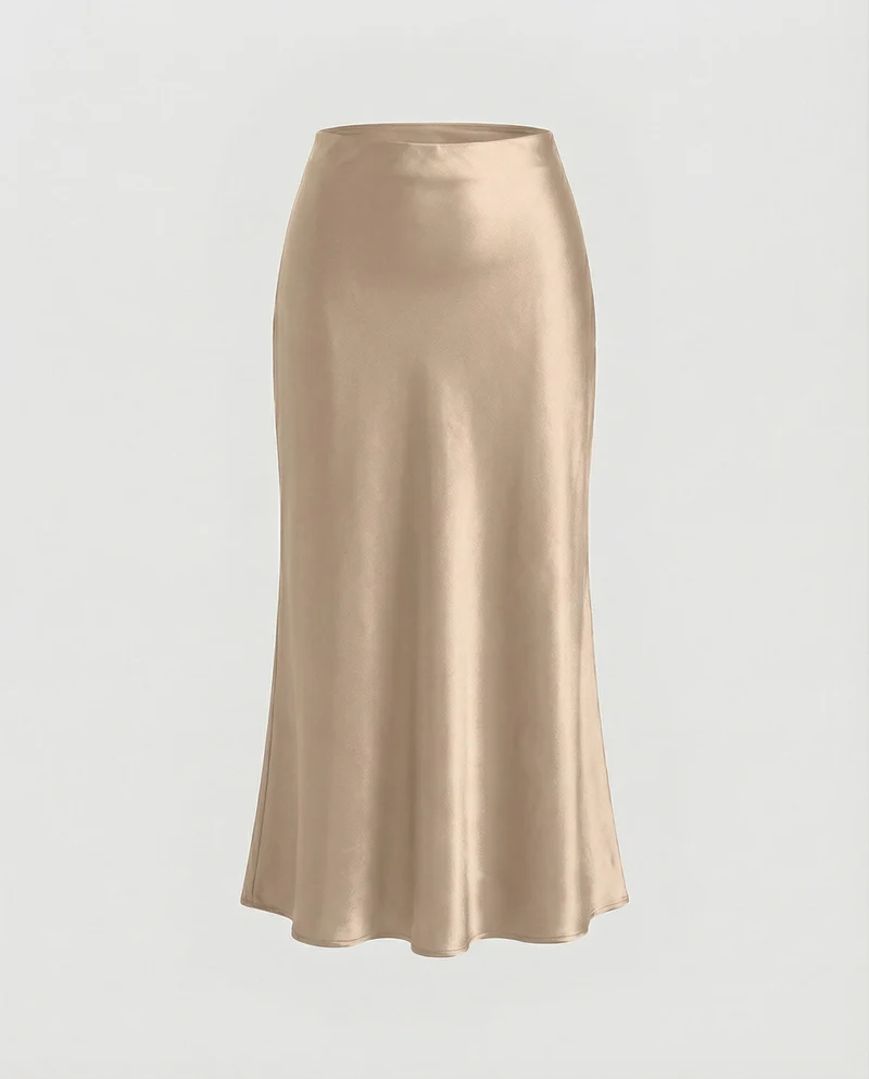 Damen eleganter Satin-Midirock mit fließendem Schnitt und hohem Bund - Arvani
