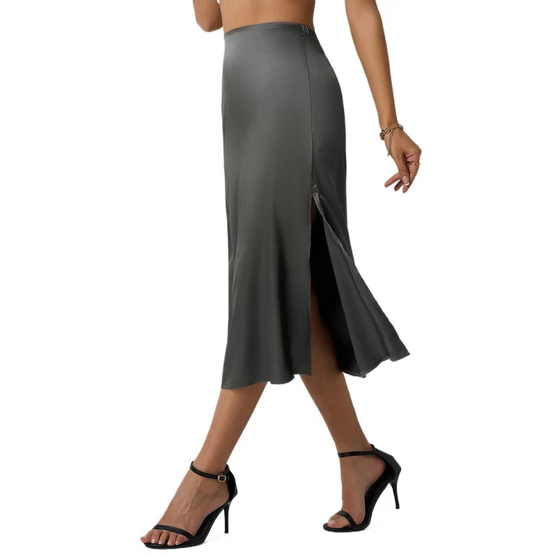 Damen eleganter Satin-Midirock mit fließendem Schnitt und hohem Bund - Arvani