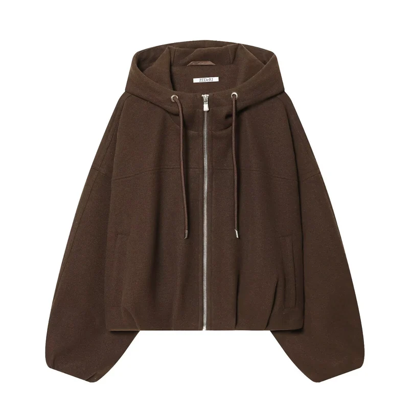 Damen Oversize‑Kapuzenjacke aus Wollmix im Boxy‑Cropped‑Schnitt Nord Taschen