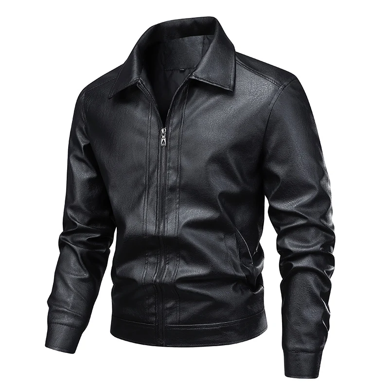 Herren Slim-Fit Kunstleder-Blouson im Vintage-Flight-Style mit Hemdkragen und Reißverschluss Nord Taschen