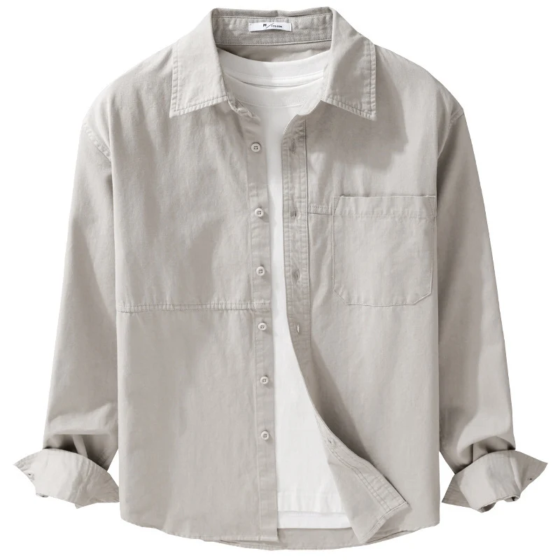 Herren Leichtes Hemdjacken-Overshirt aus gewaschenem Baumwoll-Twill mit Brusttasche Nord Taschen