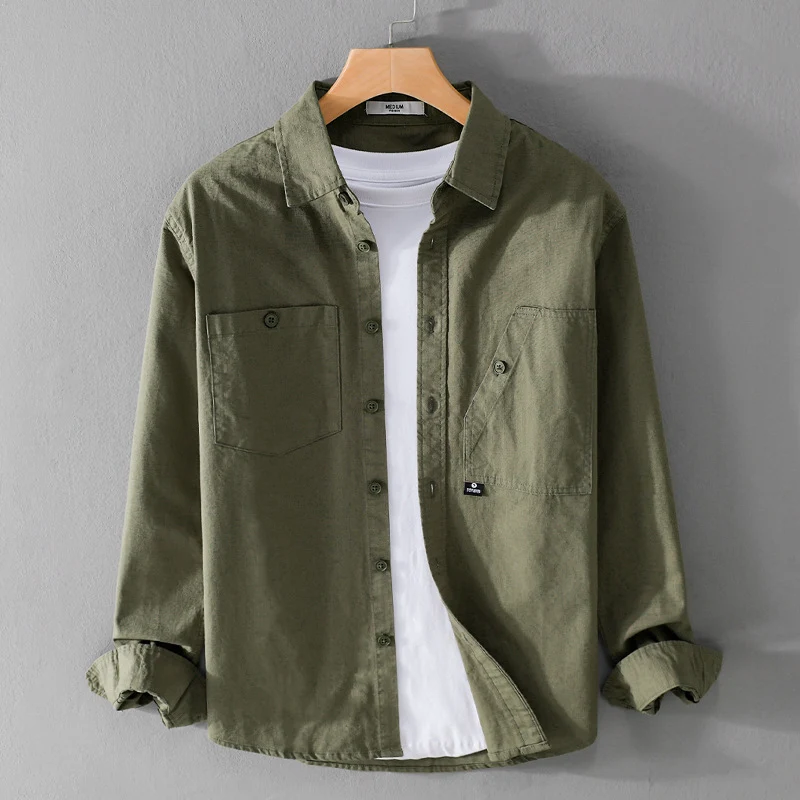 Herren Leichtes Hemdjacken-Overshirt aus Baumwolltwill mit asymmetrischer Brusttasche und lockerem Schnitt Nord Taschen