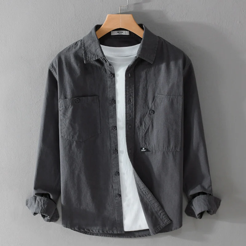 Herren Leichtes Hemdjacken-Overshirt aus Baumwolltwill mit asymmetrischer Brusttasche und lockerem Schnitt Nord Taschen