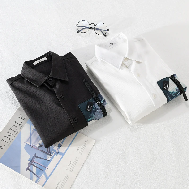 Herren Leichtes Hemdjacke-Overshirt mit kontrastierter Reißverschluss-Brusttasche und Relaxed-Fit Nord Taschen